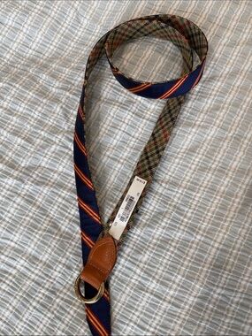 Kiel James Patrick X Brooks Brothers Navy & Tan Striped Reversible Men’s Belt